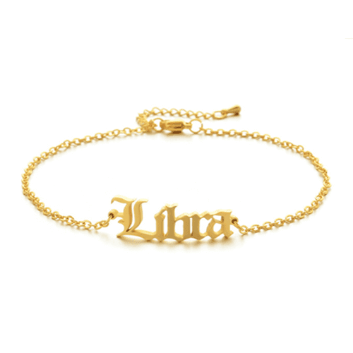 Custom ladies name bracelets makers bulk personalized old english nameplate charm bracelet wholesale suppliers and manufacturers